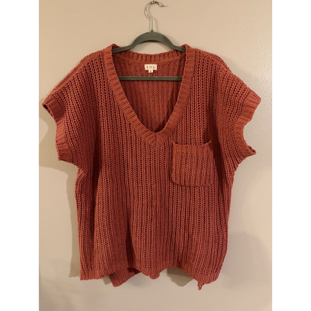 POL Womens Rust Chenille Chunky Knit V-Neck Sweater Vest JST349 Terracotta Small